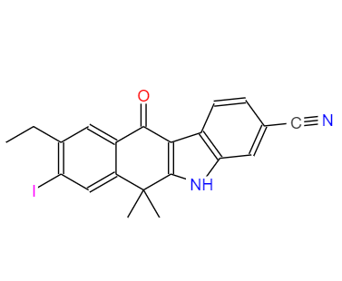 9-ETHYL-8-IODO-6,6-DIMETHYL-11-OXO-6,11-DIHYDRO-5H-BENZO[B]CARBAZOLE-3-CARBONITRILE,9-ethyl-8-iodo-6,6-dimethyl-11-oxo-6,11-dihydro-5H-benzo[b]carbazole-3-carbonitrile