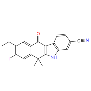 9-ETHYL-8-IODO-6,6-DIMETHYL-11-OXO-6,11-DIHYDRO-5H-BENZO[B]CARBAZOLE-3-CARBONITRILE,9-ethyl-8-iodo-6,6-dimethyl-11-oxo-6,11-dihydro-5H-benzo[b]carbazole-3-carbonitrile