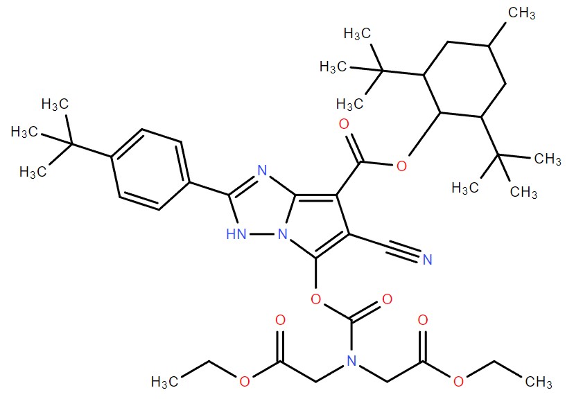 液晶材料；材料中间体,1H-pyrrolo[1,2-b][1,2,4]triazole-7-carboxylic acid, 5-[[[bis(2-ethoxy-2-oxoethyl)amino]carbonyl]oxy]-6-cyano-2-[4-(1,1-dimethylethyl)phenyl]-2,6-bis(1,1-dimethylethyl)-4-methylcyclohexyl ester