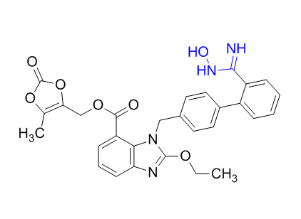 美阿沙坦钾杂质03,(5-methyl-2-oxo-1,3-dioxol-4-yl)methyl 2-ethoxy-1-((2'-(N-hydroxycarbamimidoyl)-[1,1'-biphenyl]-4-yl)methyl)-1H-benzo[d]imidazole-7-carboxylate