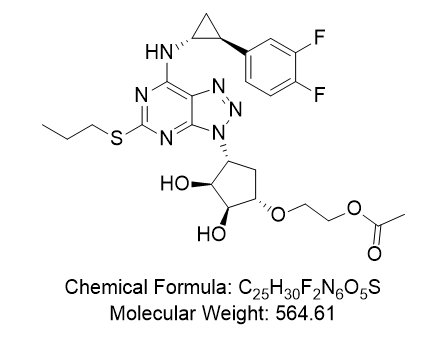 替格瑞洛杂质06,2-(((1S,2S,3S,4R)-4-(7-(((1R,2S)-2-(3,4-difluorophenyl)cyclopropyl)amino)-5-(propylthio)-3H-[1,2,3]triazolo[4,5-d]pyrimidin-3-yl)-2,3-dihydroxycyclopentyl)oxy)ethyl acetate