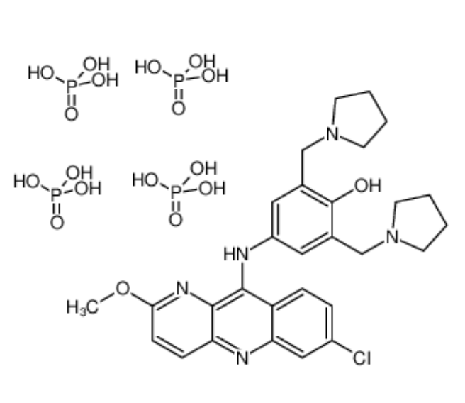 4-[(7-氯-2-甲氧基-1,5-二氫吡啶并[3,2-b]喹啉-10-基)亞氨]-2,6-二(吡咯烷-1-基甲基)環(huán)己-2,5-二烯-1-酮磷酸鹽 (1:4),Pyranoridine phosphate