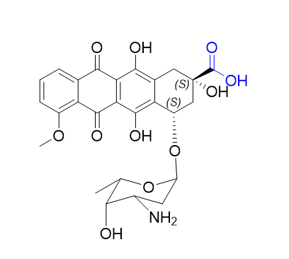多柔比星杂质09,(2S,4S)-4-(((2R,4S,5S,6S)-4-amino-5-hydroxy-6-methyltetrahydro-2H-pyran-2-yl)oxy)-2,5,12-trihydroxy-7-methoxy-6,11-dioxo-1,2,3,4,6,11-hexahydrotetracene-2-carboxylic acid