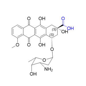 多柔比星杂质09,(2S,4S)-4-(((2R,4S,5S,6S)-4-amino-5-hydroxy-6-methyltetrahydro-2H-pyran-2-yl)oxy)-2,5,12-trihydroxy-7-methoxy-6,11-dioxo-1,2,3,4,6,11-hexahydrotetracene-2-carboxylic acid