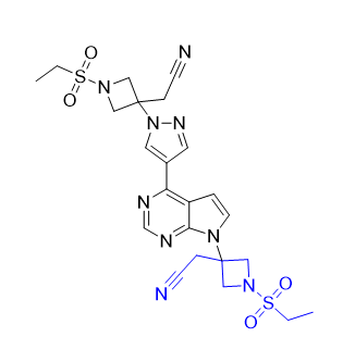 巴瑞克替尼杂质08,2-(3-(4-(1-(3-(cyanomethyl)-1-(ethylsulfonyl)azetidin-3-yl)-1H-pyrazol-4-yl)-7H-pyrrolo[2,3-d]pyrimidin-7-yl)-1-(ethylsulfonyl)azetidin-3-yl)acetonitrile