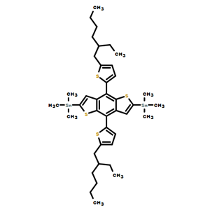 2,6-二(三甲基锡)-4,8-二(5-(2-乙基己基)噻吩基-2-)-苯并二噻吩,4,8-Bis[5-(2-ethylhexyl)thiophen-2-yl]-2,6-bis(trimethylstannyl)benzo[1,2-b:4,5-b ]dithiophene