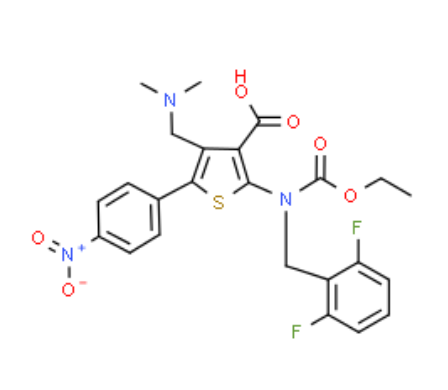 2-[(2 ,6-二氟苄基)乙氧基羰基氨基]-4-（(二甲基氨基）甲基）-5-(4-硝基苯基)噻吩-3-甲酸,2-((2,6-difluorobenzyl)(ethoxycarbonyl)amino)-4-((dimethylamino)methyl)-5-(4-nitrophenyl)thiophene-3-carboxylic acid
