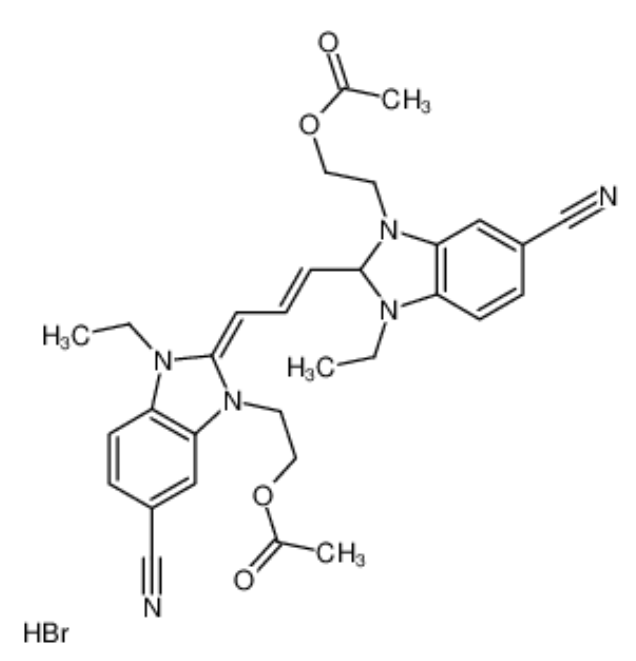 3-(2-乙酰氧基乙基)-2-{3-[3-(2-乙酰氧基乙基)-5-氰基-1-乙基-1,3-二氢-2H-苯并咪唑-2-亚基]-1-丙烯-1-基}-5-氰基-1-乙基-2,3-二氢-1H-3,1-苯并咪,3-(2-Acetoxyethyl)-2-{3-[3-(2-acetoxyethyl)-5-cyano-1-ethyl-1,3-d ihydro-2H-benzimidazol-2-ylidene]-1-propen-1-yl}-5-cyano-1-ethyl- 2,3-dihydro-1H-3,1-benzimidazol-1-ium bromide
