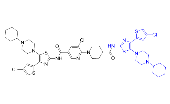 阿伐曲泊帕雜質(zhì)08,5-chloro-N-(4-(4-chlorothiophen-2-yl)-5-(4-cyclohexylpiperazin-1-yl)thiazol-2-yl)-6-(4-((4-(4-chlorothiophen-2-yl)-5-(4-cyclohexylpiperazin-1-yl)thiazol-2-yl)carbamoyl)piperidin-1-yl)nicotinamide