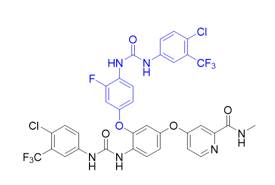 瑞戈非尼杂质05,4-(4-(3-(4-chloro-3-(trifluoromethyl)phenyl)ureido)-3-(4-(3-(4-chloro-3-(trifluoromethyl)phenyl)ureido)-3-fluorophenoxy)phenoxy)-N-methylpicolinamide