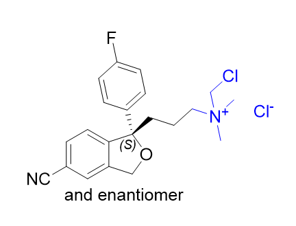 艾司西酞普兰杂质16,(RS)-N-(chloromethyl)-3-(5-cyano-1-(4-fluorophenyl)-1,3-dihydroisobenzofuran-1-yl)-N,N-dimethylpropan-1-aminium chloride