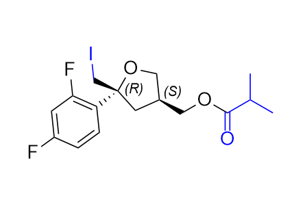 泊沙康唑杂质32,((3S,5R)-5-(2,4-difluorophenyl)-5-(iodomethyl)tetrahydrofuran-3-yl) methyl isobutyrate