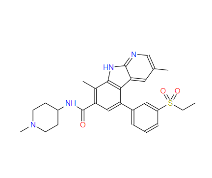 5-[3-(乙基磺酰基)苯基]-3,8-二甲基-N-(1-甲基-4-哌啶基)-9H-吡啶并[2,3-B]吲哚-7-甲酰胺,5-[3-(Ethylsulfonyl)phenyl]-3,8-dimethyl-N-(1-methyl-4-piperidinyl)-9H-pyrido[2,3-b]indole-7-carboxamide