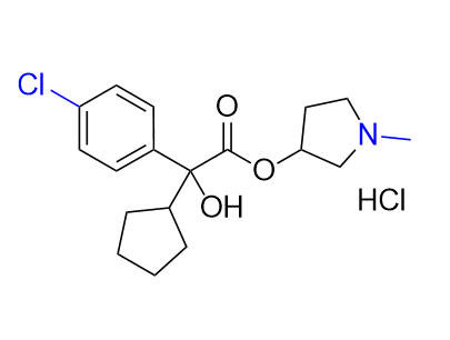 格隆溴铵杂质09,1-methylpyrrolidin-3-yl 2-(4-chlorophenyl)-2-cyclopentyl- 2-hydroxyacetate hydrochloride