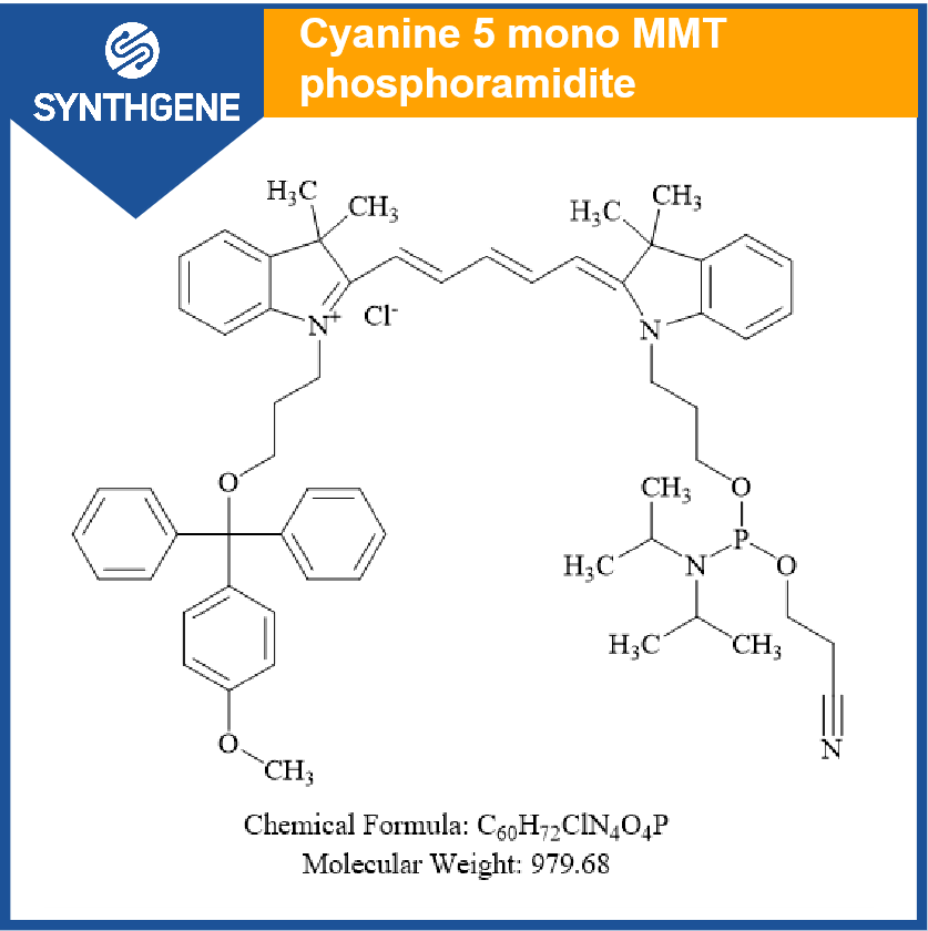 Cy5-亚磷酰胺,1-[3-(4-monomethoxytrityloxy)propyl]-1'-[3-[(2-cyanoethyl)-(N,N-diisopropylphosphoramidityl]propyl]-3,3,3',3'-tetramethylindodicarbocyanine chloride