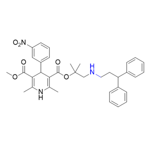 乐卡地平杂质06,3-(1-((3,3-diphenylpropyl)amino)-2-methylpropan-2-yl) 5-methyl 2,6-dimethyl-4-(3-nitrophenyl)-1,4-dihydropyridine-3,5-dicarboxylate