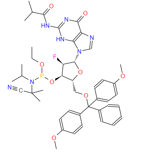 2'-F-dG(iBu) 亞磷酰胺單體,2'-F-iBu-dG-CE-Phosphoramidite; 2'-fluoro-N2-isobutyryl-5'-O-(4,4'-dimethoxytrityl)-2'-deoxyguanosine-3'-CE-Phosphoramidite