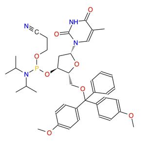 5'-(4,4'-二甲氧基三苯基)-3'-脱氧胸苷 2'-(2-氰乙基-N,N-二异丙基)亚磷酰胺