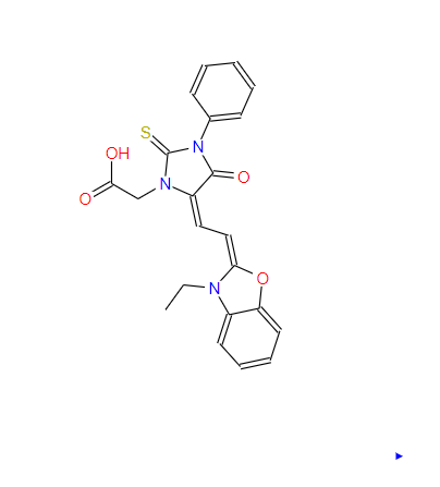 1-CARBOXYMETHYL-3-PHENYL-5-(2-(3-ETHYL-2-BENZOXAZOLINYLIDENE)-ETHYLIDENE)-THIOHYDANTOIN,1-CARBOXYMETHYL-3-PHENYL-5-(2-(3-ETHYL-2-BENZOXAZOLINYLIDENE)-ETHYLIDENE)-THIOHYDANTOIN
