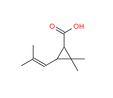 菊甲酸,Cyclopropanecarboxylicacid, 2,2-dimethyl-3-(2-methyl-1-propen-1-yl)-