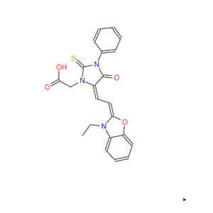 1-CARBOXYMETHYL-3-PHENYL-5-(2-(3-ETHYL-2-BENZOXAZOLINYLIDENE)-ETHYLIDENE)-THIOHYDANTOIN,1-CARBOXYMETHYL-3-PHENYL-5-(2-(3-ETHYL-2-BENZOXAZOLINYLIDENE)-ETHYLIDENE)-THIOHYDANTOIN