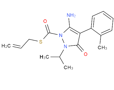 胺苯吡菌酮,5-Amino-2,3-dihydro-2-(1-methylethyl)-4-(2-methylphenyl)-3-oxo-1H-pyrazole-1-carbothioic acid S-2-propen-1-yl ester