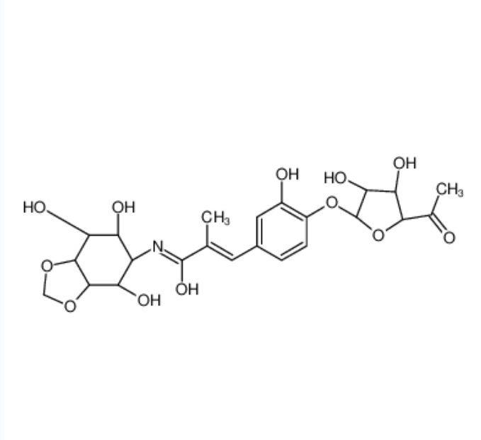 潮霉素 A,(E)-N-[(3aS,4R,5R,6S,7R,7aR)-4,6,7-trihydroxy-3a,4,5,6,7,7a-hexahydro-1,3-benzodioxol-5-yl]-3-[4-[(2S,3S,4S,5S)-5-acetyl-3,4-dihydroxyoxolan-2-yl]oxy-3-hydroxyphenyl]-2-methylprop-2-enamide