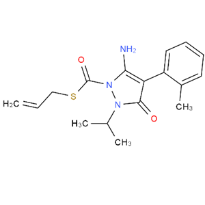 胺苯吡菌酮,5-Amino-2,3-dihydro-2-(1-methylethyl)-4-(2-methylphenyl)-3-oxo-1H-pyrazole-1-carbothioic acid S-2-propen-1-yl ester