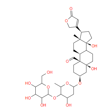 olitoriside,3β-(O4-β-D-glucopyranosyl-β-D-xylo-2,6-dideoxy-hexopyranosyloxy)-5,14-dihydroxy-19-oxo-5β,14β-card-20(22)-enolide