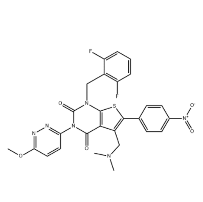 1-(2,6-二氟苄基)-5-[(二甲基氨基)甲基]-3-(6-甲氧基 - 3-哒嗪基)-6-(4-硝基苯基)-噻吩并[2,3-D]嘧啶-2,4(1H,3H)-二酮,TubePharm10tm