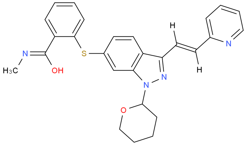 阿西替尼N-1中间体,N-Methyl-2-[[3-[(1E)-2-(2-pyridinyl)ethenyl]-1-(tetrahydro-2H-pyran-2-yl)-1H-indazol-6-yl]thio]benzamide