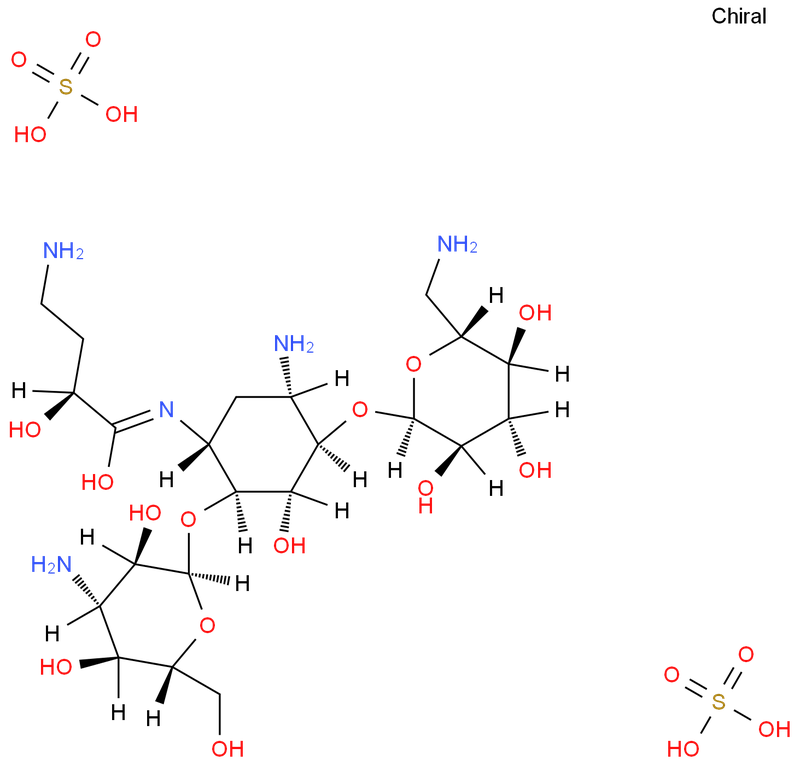 硫酸阿米卡星/硫酸丁胺卡那霉素/阿米卡霉素/O-3-氨基-3-脱氧-alpha-D-葡吡喃糖基-(1→6)-O-[(6-氨基-6-脱氧-alpha-D-葡吡喃糖基-(1→4)]-N-(4-氨基-2-羟基-1-氧丁基)-2-脱氧-D-链霉胺硫酸盐/Amikacin sulfate salt,/Amikacin sulfate salt