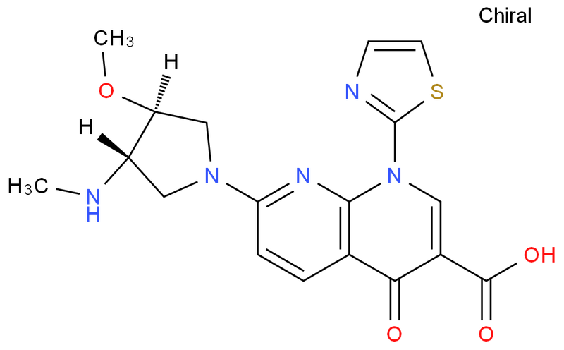 7-((3S,4S)-3-methoxy-4-(methylamino)pyrrolidin-1-yl)-4-oxo-1-(thiazol-2-yl)-1,4-dihydro-1,8-naphthyridine-3-carboxylic acid,7-((3S,4S)-3-methoxy-4-(methylamino)pyrrolidin-1-yl)-4-oxo-1-(thiazol-2-yl)-1,4-dihydro-1,8-naphthyridine-3-carboxylic acid