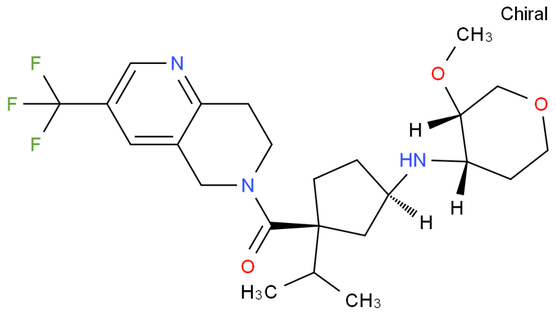 MK-0812,MK-?0812,1,5-Anhydro-2,3-dideoxy-3-[[(1R,3S)-3-[[7,8-dihydro-3-(trifluoromethyl)-1,6-naphthyridin-6(5H)-yl]carbonyl]-3-(1-methylethyl)cyclopentyl]amino]-4-O-methyl-D-erythro-pentitol;MK-0812