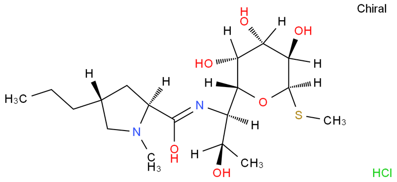 盐酸林可霉素/盐酸林肯霉素/盐酸洁霉素/6-(1-甲-反-丙基-L-2-吡咯烷甲酰氨基)-1-硫代-6,8-二脱氧-D-赤式-a-D-半乳辛吡喃糖苷盐酸/(2S,4R)-N-{(1S)-2-羟基-1-[(2S,3R,4S,5R,6R)-3,4,5-三羟基-6-(甲硫基)-四氢-2H-2-吡喃基]丙基}-1-甲基-4-丙基吡咯烷-2-甲酰胺盐酸盐,Lincomycin hydrochloride