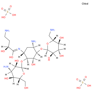 硫酸阿米卡星/硫酸丁胺卡那霉素/阿米卡霉素/O-3-氨基-3-脱氧-alpha-D-葡吡喃糖基-(1→6)-O-[(6-氨基-6-脱氧-alpha-D-葡吡喃糖基-(1→4)]-N-(4-氨基-2-羟基-1-氧丁基)-2-脱氧-D-链霉胺硫酸盐/Amikacin sulfate salt