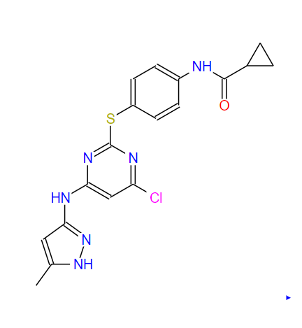 N-[4-[[4-氯-6-(5-甲基-2H-吡唑-3-氨基)嘧啶-2-基]磺酰基]苯基]氨基环丙羧酸,yclopropanecarboxylic acid N-[4-[[4-chloro-6-(5-methyl-2H-pyrazol-3-ylamino)pyrimidin-2-yl]sulfanyl]phenyl]amide