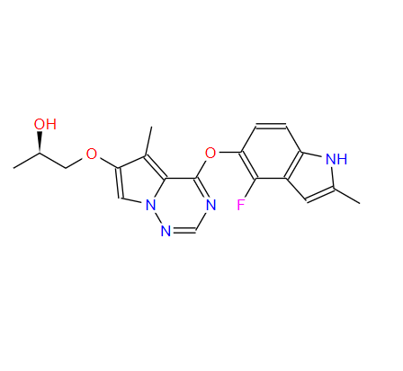 酪氨酸激酶抑制劑,1-[[4-[(4-Fluoro-2-methyl-1H-indol-5-yl)oxy]-5-methylpyrrolo[2,1-f][1,2,4]triazin-6-yl]oxy]-2-propanol