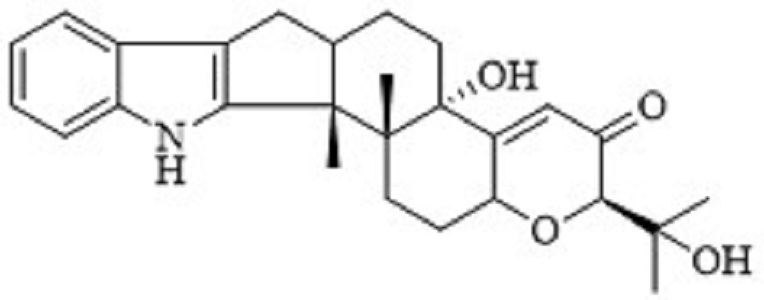 蕈青霉素,4b-Hydroxy-2-(1-hydroxy-1-methylethyl)-12b,12c-dimethyl-5,6,6a,7,12,12b,12c,13,14,14a-decahydro-2H-chromeno[5',6':6,7]indeno[1,2-b]indol-3(4bH)-one