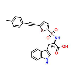 (R)-3-(1H-吲哚-3-基)-2-(5-(对甲苯基炔基)噻吩-2-亚磺酰氨基)丙酸,(2R)-3-(1H-indol-3-yl)-2-[[5-[2-(4-methylphenyl)ethynyl]thiophen-2-yl]sulfonylamino]propanoic acid