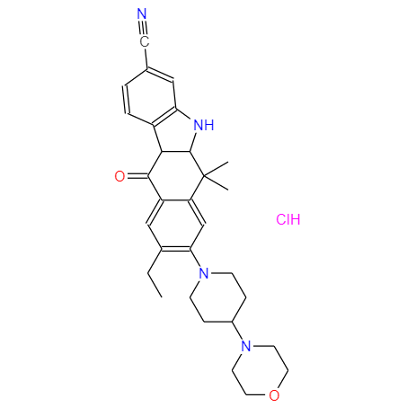艾乐替尼盐酸盐,9-ethyl-6,6-diMethyl-8-(4-Morpholinopiperidin-1-yl)-11-oxo-5a,6,11,11a-tetrahydro-5H-benzo[b]carbazole-3-carbonitrile hydrochloride