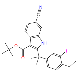 6-氰基-2-(2-(4-乙基-3-碘苯基)丙-2-基)-1H-吲哚-3-羧酸叔丁酯,tert-Butyl6-cyano-2-(2-(4-ethyl-3-iodophenyl)propan-2-yl)-1H-indole-3-carboxylate