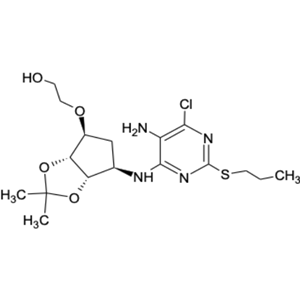 2-(3AR,4S,6R,6AS)-6-(5-胺基-6-氯-2-丙硫基-4-嘧啶基)氨基四氢-2,2-二甲基-4H-环戊烯并-1,3-二氧杂环戊烷-4-基]氧]-乙醇;,2-[[(3aR,4S,6R,6aS)-6-[[5-Amino-6-chloro-2-(propylthio)-4-pyrimidinyl]amino]tetrahydro-2,2-dimethyl-4H-cyclopenta-1,3-dioxol-4-yl]oxy]-ethanol