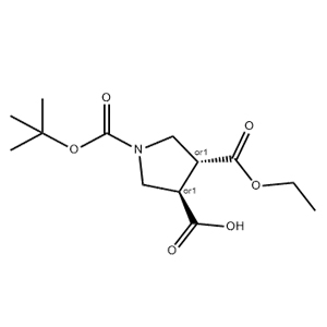 REL-(3S,4S)-1-(叔丁氧基羰基)-4-(乙氧羰基)吡咯烷-3-羧酸,trans-1-Boc-3,4-pyrrolidinedicarboxylic acid, 3-ethyl ester