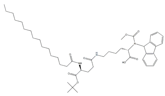 N2-[芴甲氧羰基]-N6-[N-(1-氧代十六烷基)-L-GAMMA-谷氨酰]-L-赖氨酸 1'-叔丁酯,Fmoc-Lys(Pal-Glu-OtBu)-OH