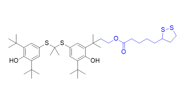 普罗布考杂质01,3-(3-(tert-butyl)-5-((2-((3,5-di-tert-butyl-4-hydroxyphenyl)thio) propan-2-yl)thio)-2-hydroxyphenyl)-3-methylbutyl 5-(1,2- dithiolan-3-yl)pentanoate