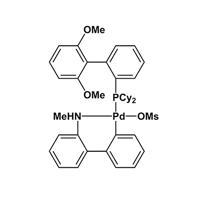 甲烷磺酸(2-二环己基膦-2',6'-二甲氧基联苯)(2'-甲胺基-1,1'-联苯-2-基)钯(II),Methanesulfonato(2-dicyclohexylphosphino-2',6'-dimethoxy-1,1'-biphenyl)(2'-methylamino-1,1'-biphenyl-2-yl)palladium(II) dichloromethane adduct min;SPhos Palladacycle Gen. 4