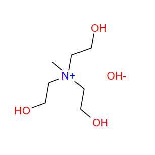 三(2-羟乙基)甲基氢氧化铵(45-50%的水溶液)(含稳定剂甲氧基氢醌),Tris(2-hydroxyethyl)methylammonium hydroxide