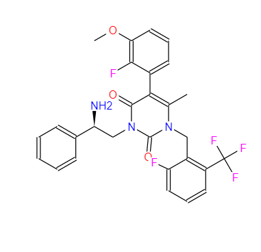 3-[(2R)-2-氨基-2-苯基乙基]-5-(2-氟-3-甲氧基苯基)-1-[[2-氟-6-(三氟甲基)苯基]甲基]-6-甲基-2,4(1H,3H)-嘧啶二酮,(R)-3-(2-amino-2-phenylethyl)-5-(2-fluoro-3-methoxyphenyl)-1-(2-fluoro-6-(trifluoromethyl)benzyl)-6-methylpyrimidine-2,4(1H,3H)-dione