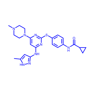 陶扎色替,N-(4-((4-((5-Methyl-1H-pyrazol-3-yl)amino)-6-(4-methylpiperazin-1-yl)pyrimidin-2-yl)thio)phenyl)cyclopropanecarboxamide
